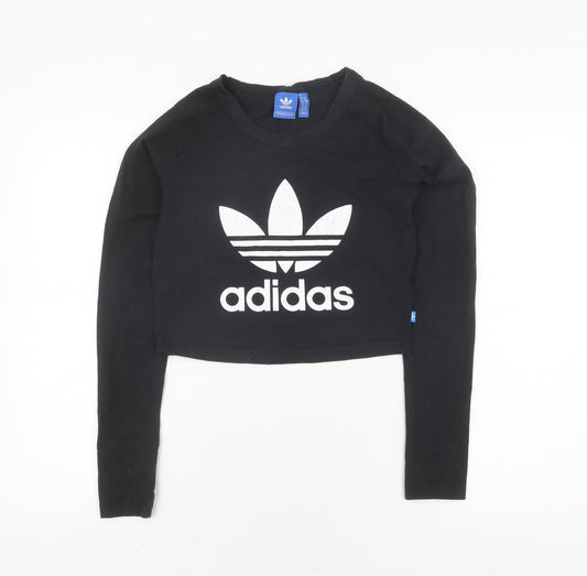 Womens UK Size 10 adidas Black Cropped T-Shirt