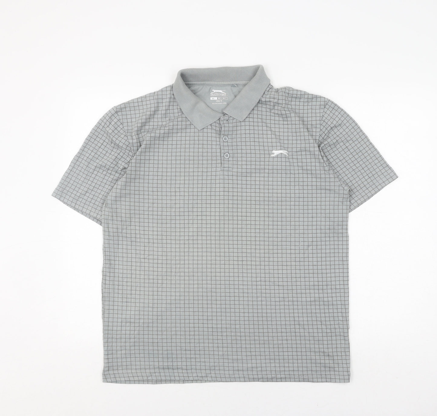 Slazenger Men's Grey Check Polo Shirt L