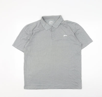Slazenger Men's Grey Check Polo Shirt L