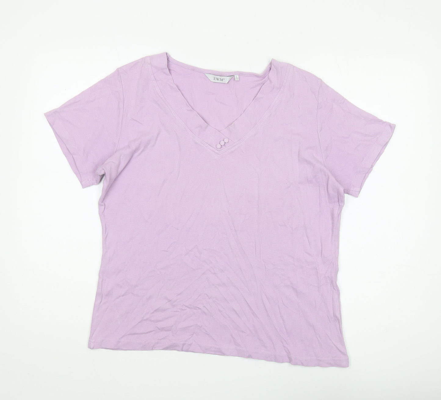 EWM Women's Purple V-Neck Cotton T-Shirt, L