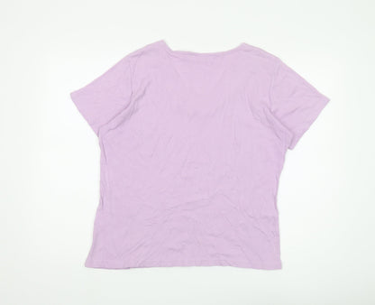 EWM Women's Purple V-Neck Cotton T-Shirt, L