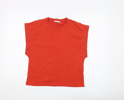 Womens UK Size S Zara Red Basic T-Shirt