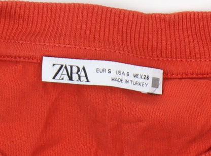 Womens UK Size S Zara Red Basic T-Shirt