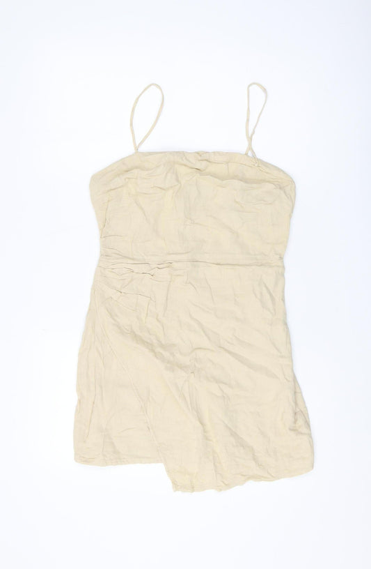 Zara Women's Beige Slip Dress, Size 10, Summery Linen Blend