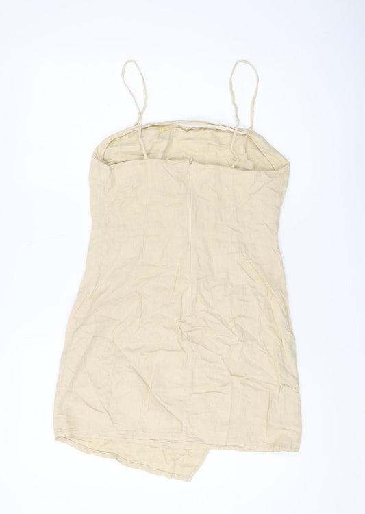 Zara Women's Beige Slip Dress, Size 10, Summery Linen Blend