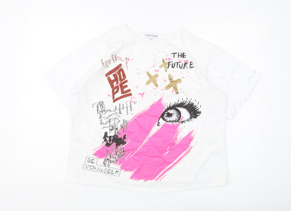 Carpe Diem Women's White Graphic T-Shirt, M, Casual Art Style