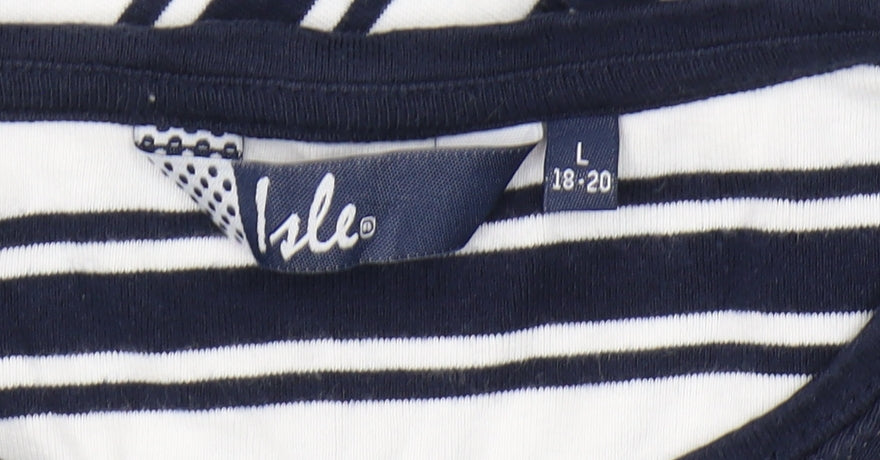 Isle Women Blue & White Striped T-Shirt Size L