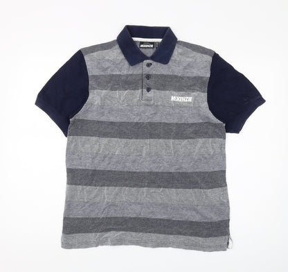McKenzie Men's Grey Striped Polo, Size M, Cotton