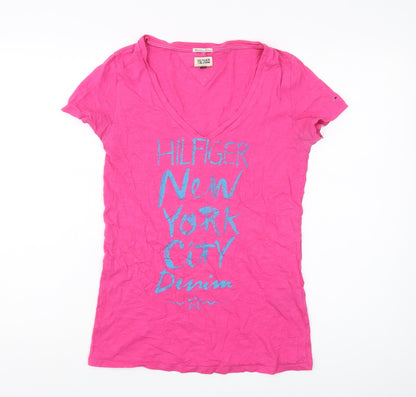 Womens UK Size M Hilfiger Denim Pink Jersey T-Shirt