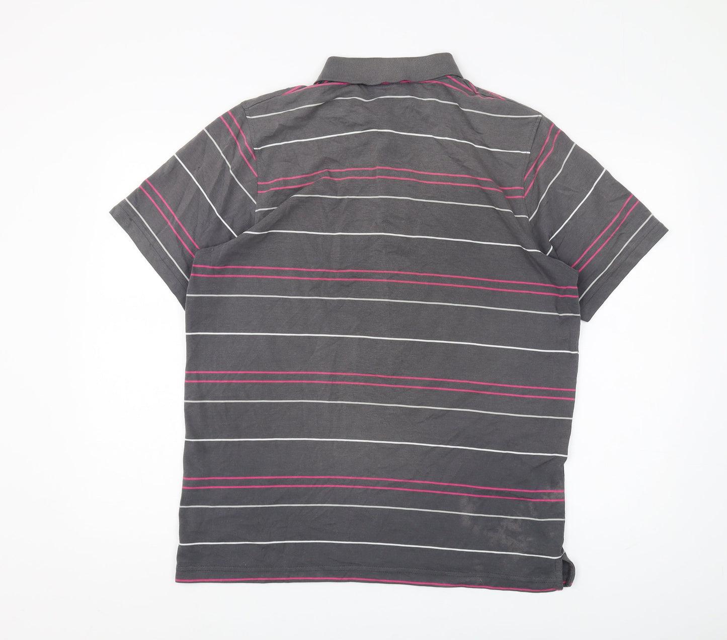 Sergio Tacchini Men's Grey Striped Polo Shirt L