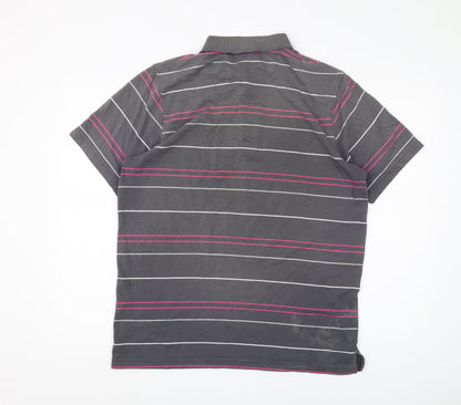 Sergio Tacchini Men's Grey Striped Polo Shirt L