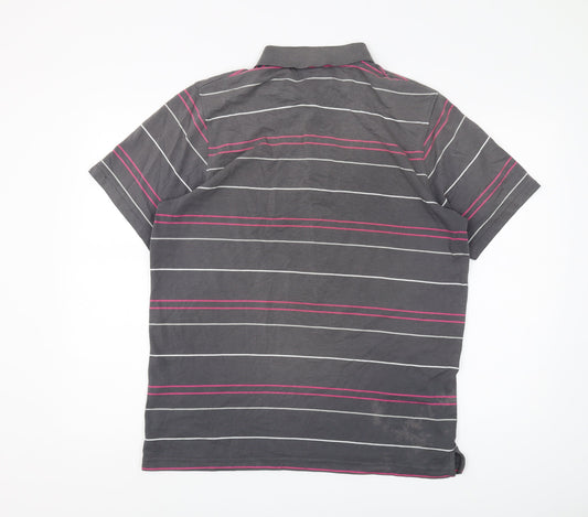 Sergio Tacchini Men's Grey Striped Polo Shirt L