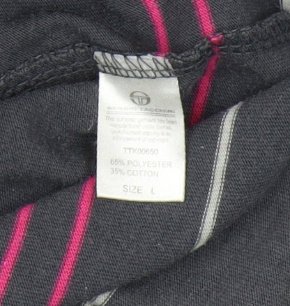 Sergio Tacchini Men's Grey Striped Polo Shirt L