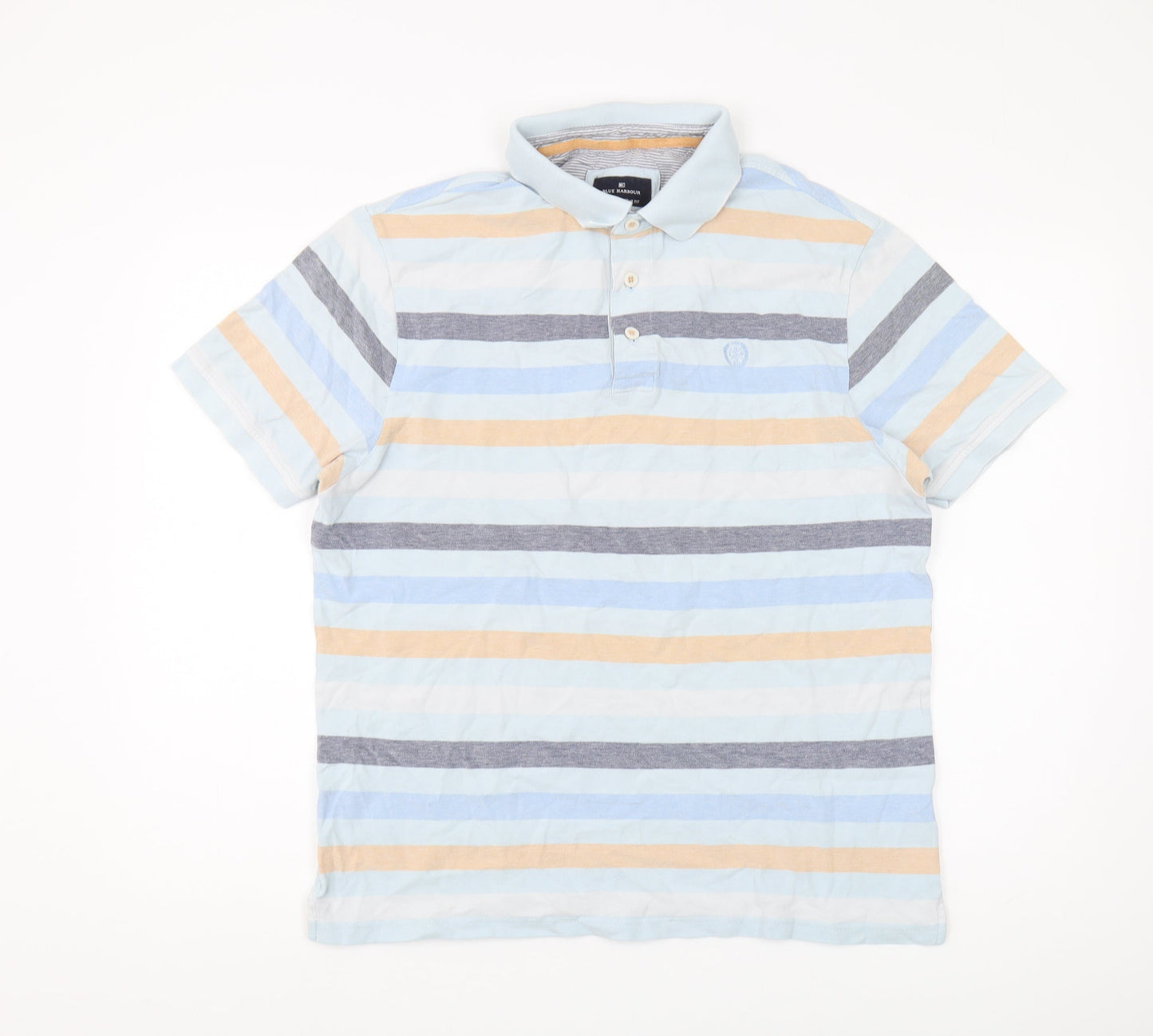 Men's Multicoloured Striped Polo Shirt - L