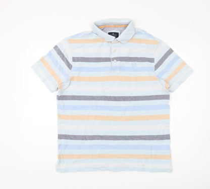 Men's Multicoloured Striped Polo Shirt - L