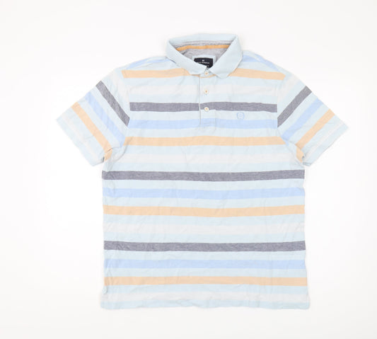 Men's Multicoloured Striped Polo Shirt - L