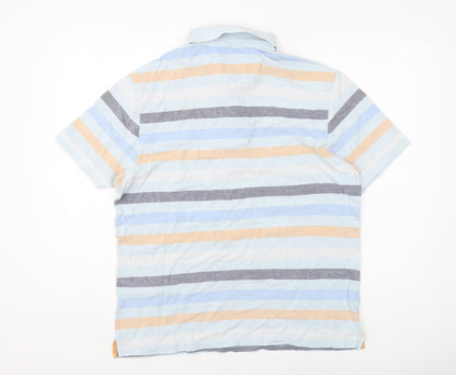 Men's Multicoloured Striped Polo Shirt - L