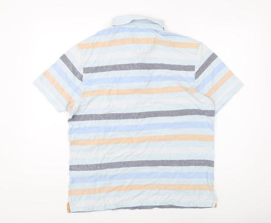 Men's Multicoloured Striped Polo Shirt - L