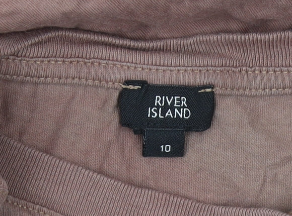 Womens UK Size 10 River Island Brown Jersey T-Shirt