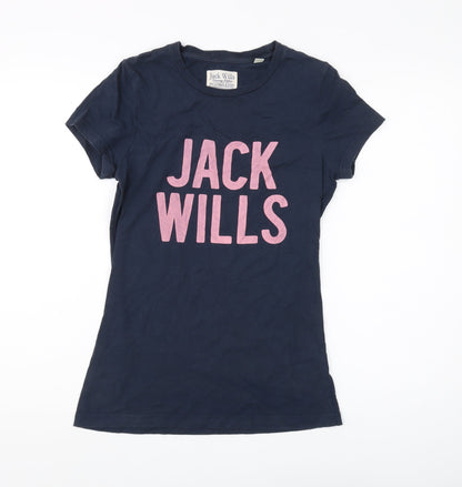 Jack Wills Women's Blue Cotton Crew Neck T-Shirt, Size 10