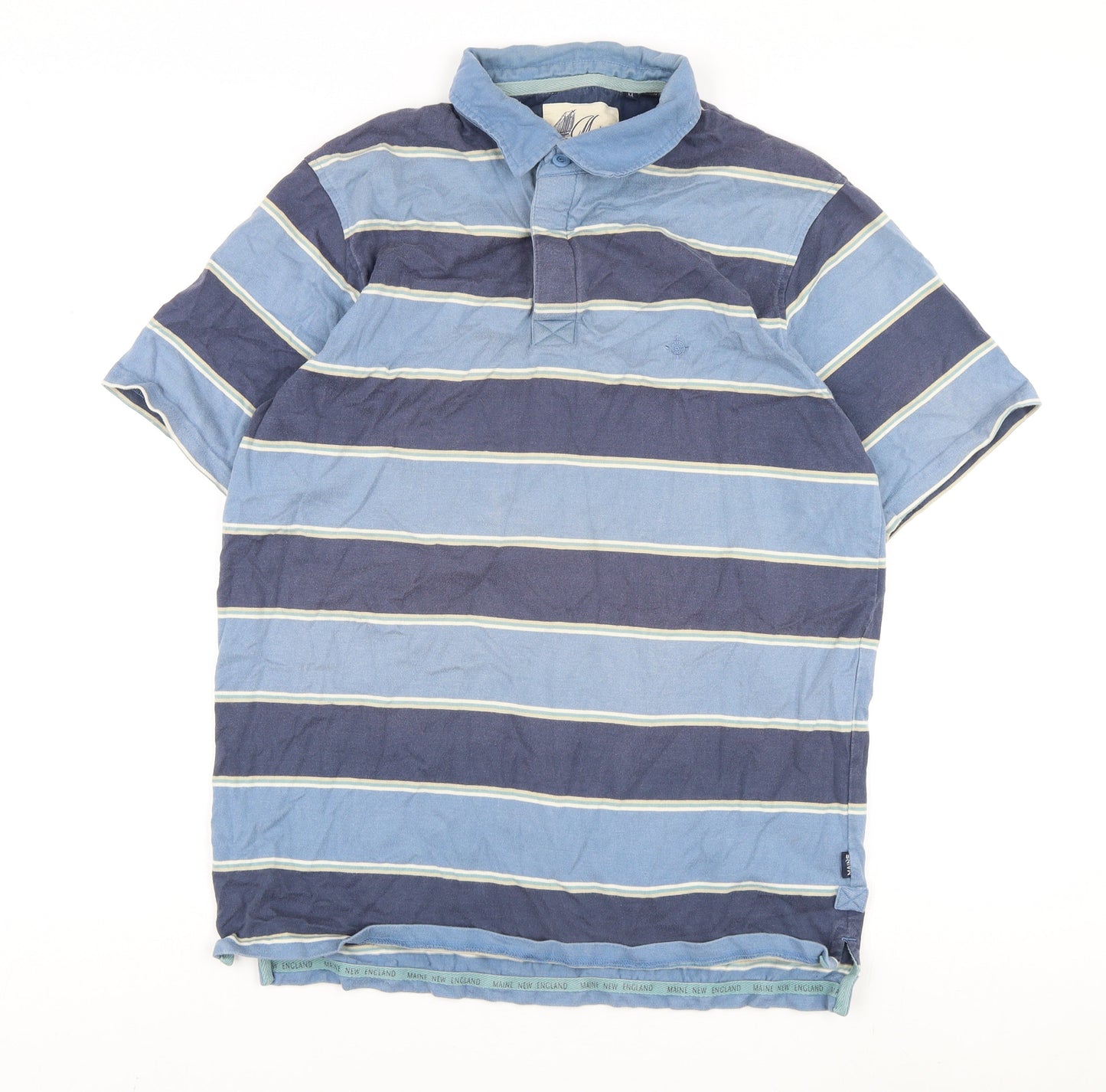 Maine New England Men's Blue Striped Polo, M