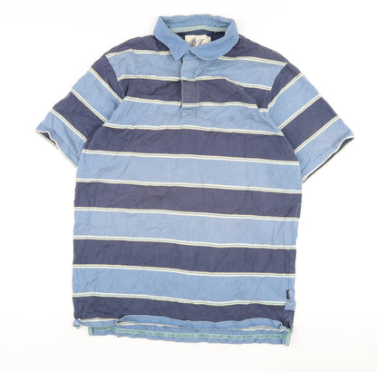 Maine New England Men's Blue Striped Polo, M