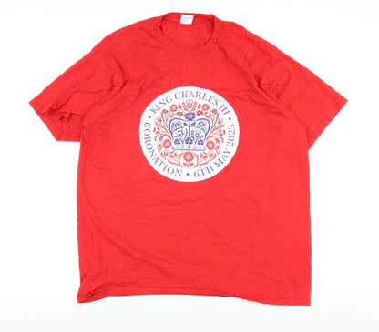 King Charles III Coronation Red Men's T-Shirt Size XL