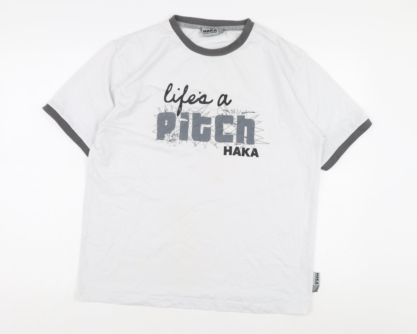 Haka Men's White Graphic Print T-Shirt, Size M