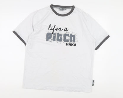 Haka Men's White Graphic Print T-Shirt, Size M