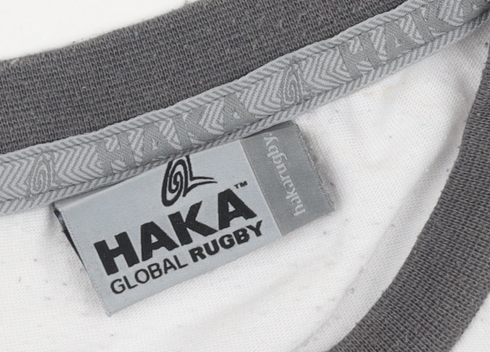 Haka Men's White Graphic Print T-Shirt, Size M