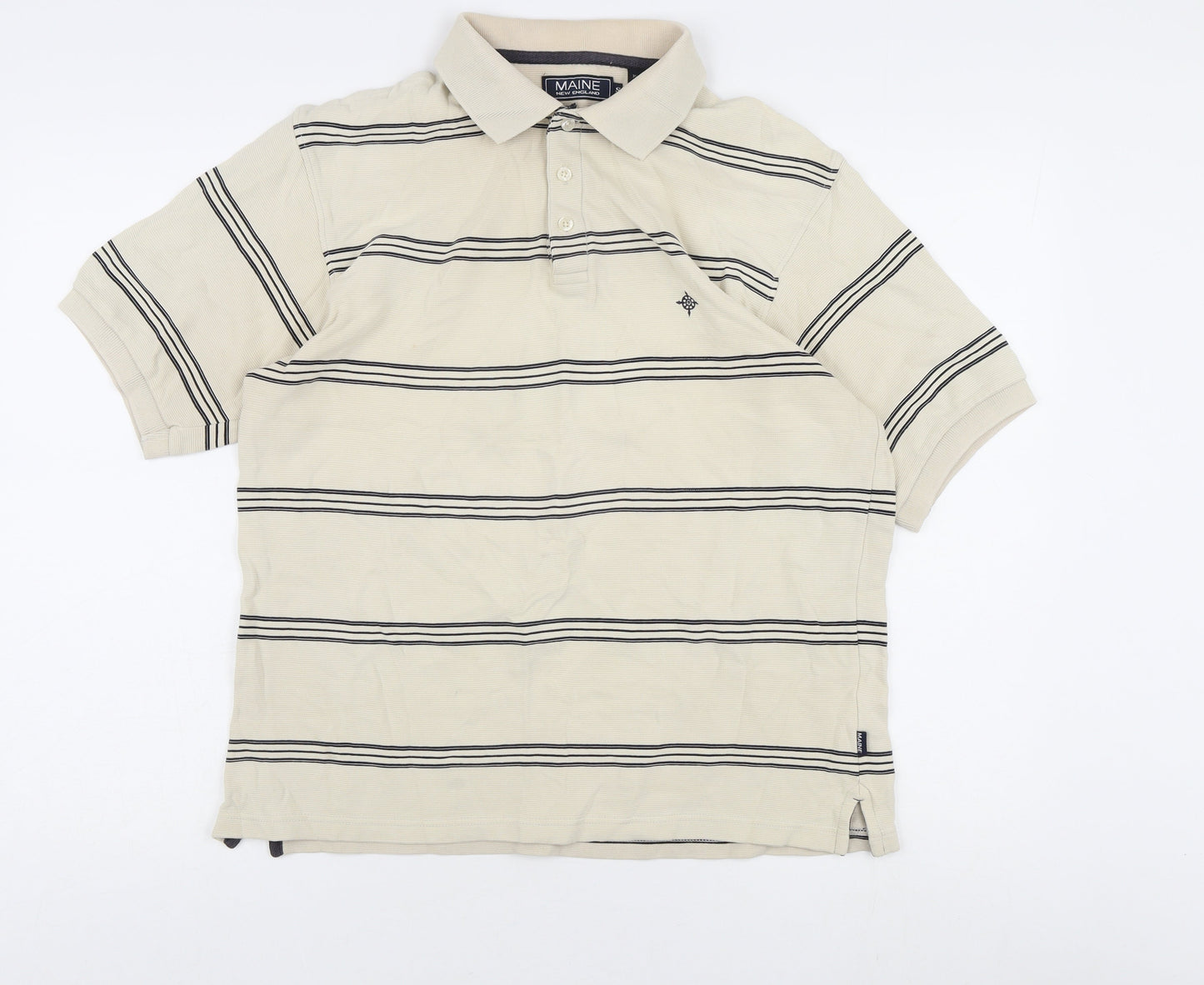 Maine Men’s Beige Striped Polo Shirt S Casual Summer