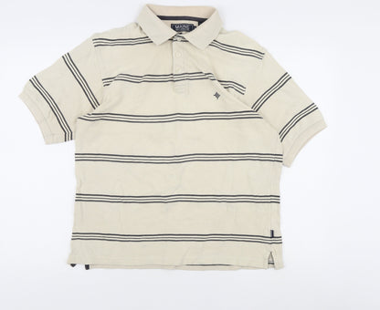 Maine Men’s Beige Striped Polo Shirt S Casual Summer