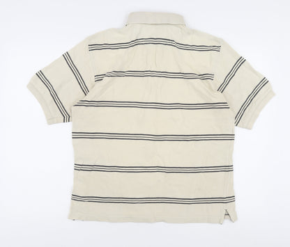 Maine Men’s Beige Striped Polo Shirt S Casual Summer