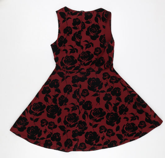 New Look Women's Red Floral A-Line Dress, Size 10