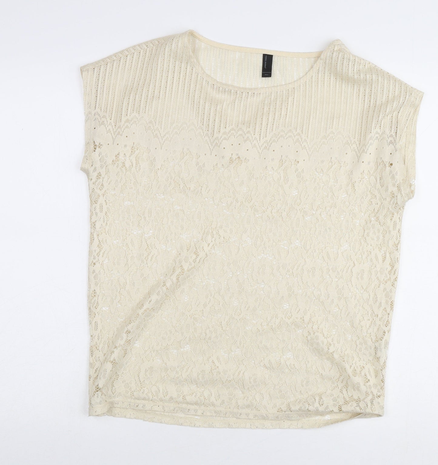 Womens UK Size S VERO MODA Beige Lace Blouse