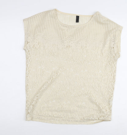 Womens UK Size S VERO MODA Beige Lace Blouse