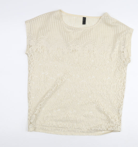 Womens UK Size S VERO MODA Beige Lace Blouse