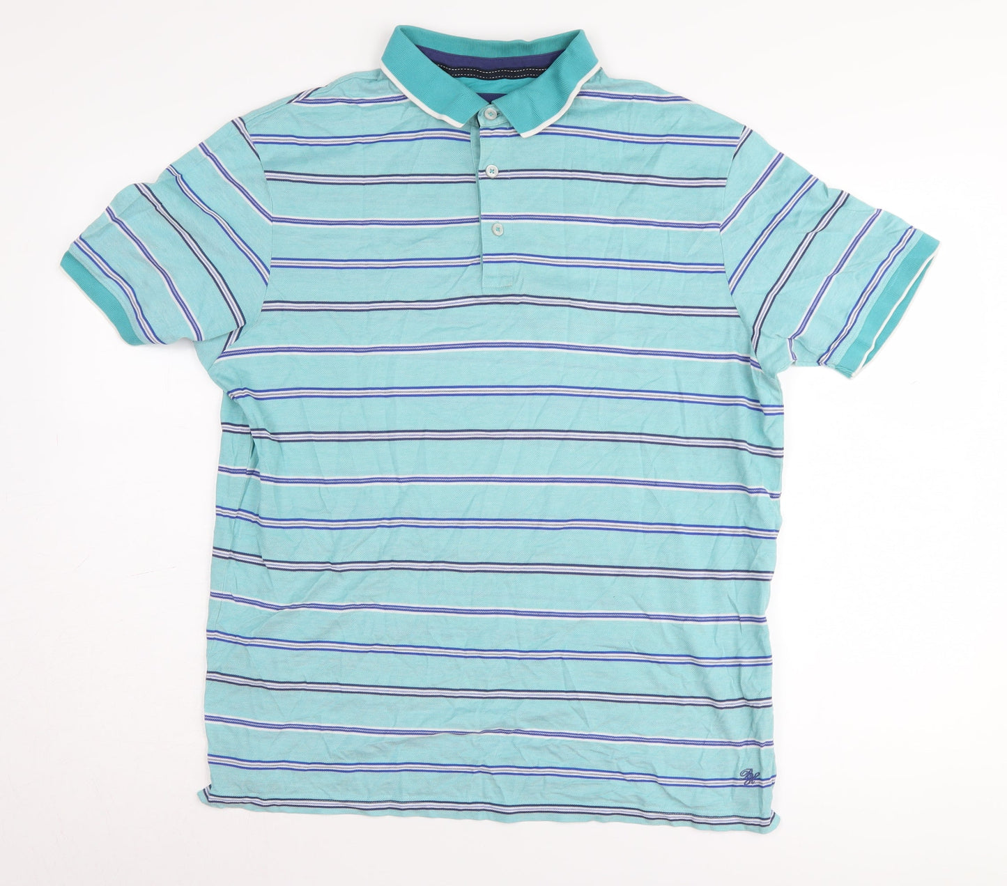 Marks and Spencer Men's Blue Striped Polo Shirt M
