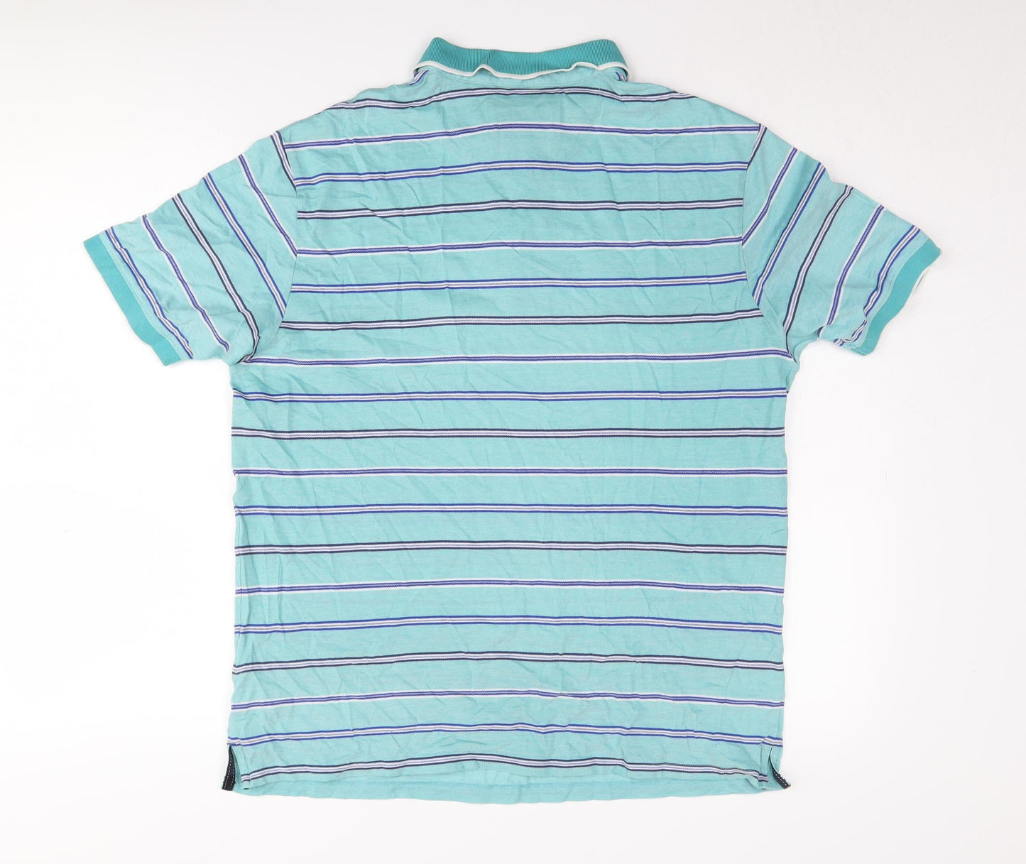 Marks and Spencer Men's Blue Striped Polo Shirt M