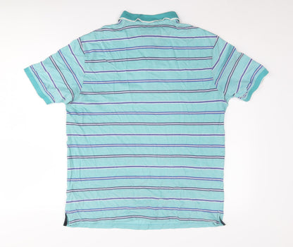 Marks and Spencer Men's Blue Striped Polo Shirt M