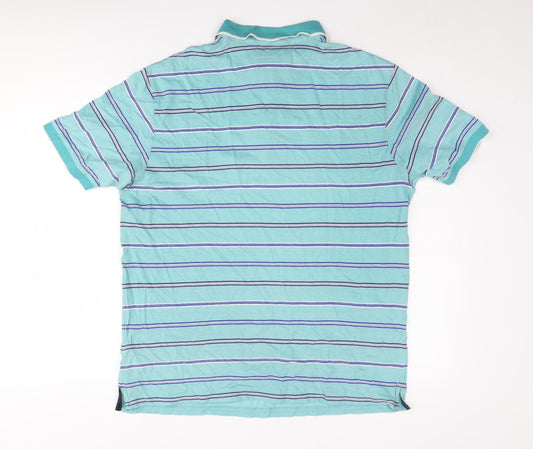 Marks and Spencer Men's Blue Striped Polo Shirt M