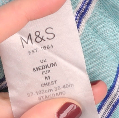 Marks and Spencer Men's Blue Striped Polo Shirt M