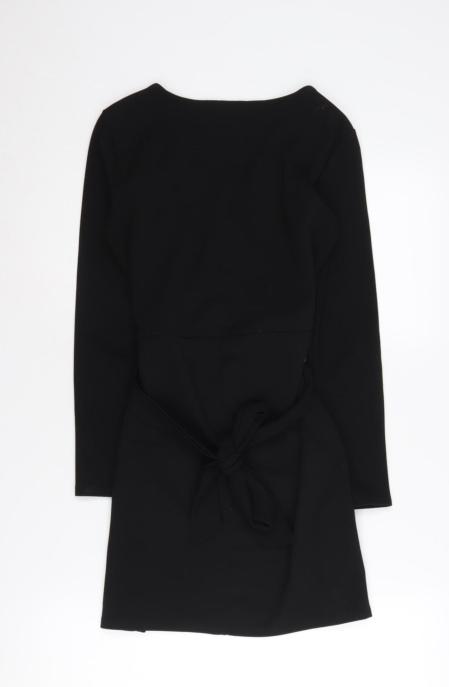 boohoo Women's Black Wrap Dress, Size 6, Long Sleeve