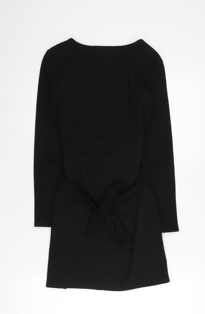 boohoo Women's Black Wrap Dress, Size 6, Long Sleeve