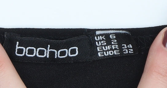 boohoo Women's Black Wrap Dress, Size 6, Long Sleeve