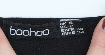 boohoo Women's Black Wrap Dress, Size 6, Long Sleeve