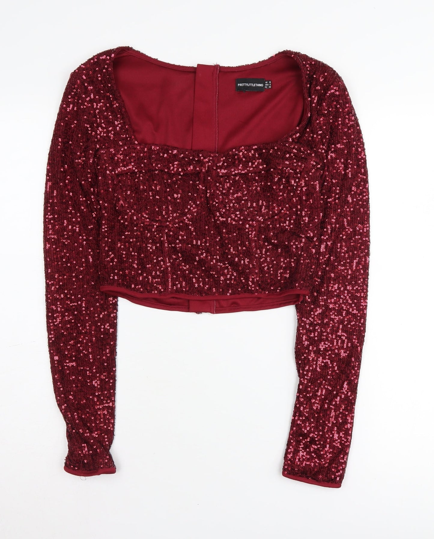 Womens UK Size 10 PRETTYLITTLETHING Red Cropped Blouse