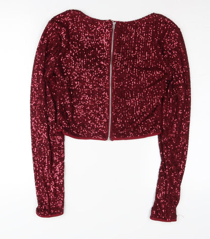 Womens UK Size 10 PRETTYLITTLETHING Red Cropped Blouse
