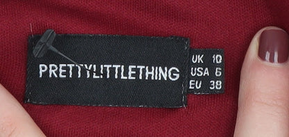 Womens UK Size 10 PRETTYLITTLETHING Red Cropped Blouse