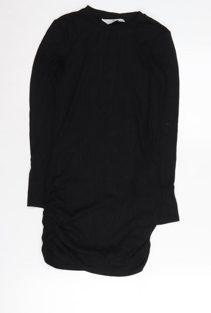 H&M Girls Black Ruched Long Sleeve Dress Size 10-12 Years